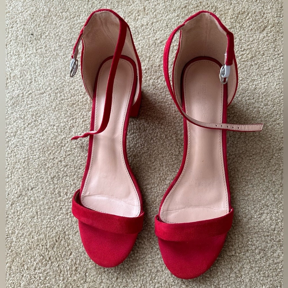 Red block heels with strap